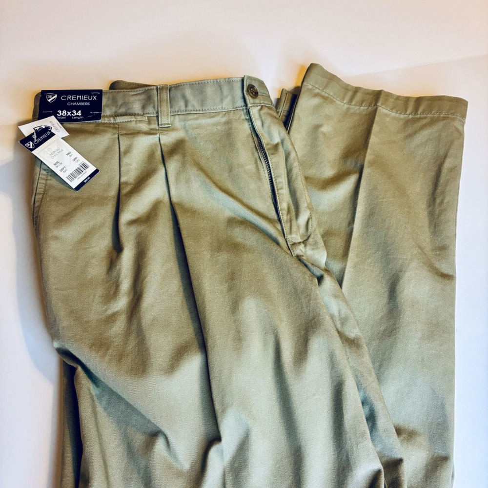 Cremieux Chambers Men's 38x34 Chino Pants Pleated Khaki 100% Cotton NWT Casual - Picture 2 of 6